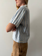 50s Blue Striped Cropped Cotton Summer Shirt