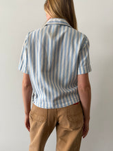 50s Blue Striped Cropped Cotton Summer Shirt