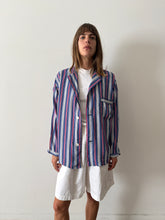 50s Blue Striped Rayon Pajama Shirt