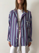 50s Blue Striped Rayon Pajama Shirt
