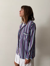 50s Blue Striped Rayon Pajama Shirt