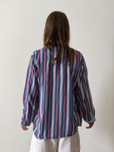 50s Blue Striped Rayon Pajama Shirt