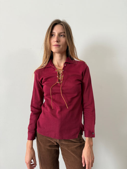 60s Lace Up Long Sleeve Shirt