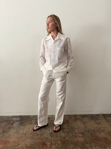60s/70s White Floral Lace Mens Shirt