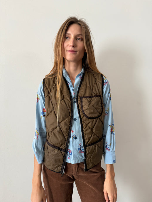 Brown Quilted Work Vest