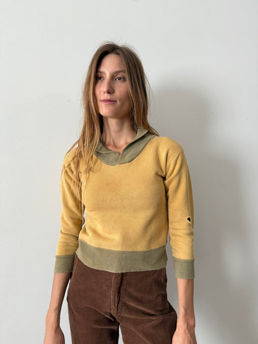 50s Mustard Shawl Collar Boys Sweatshirt