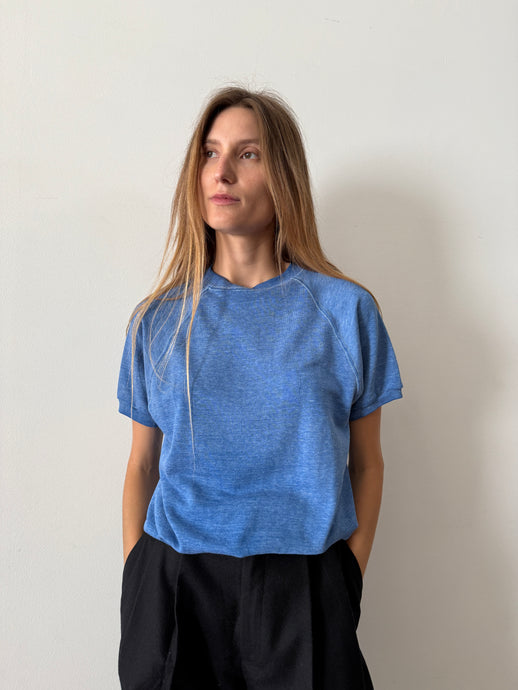 Faded Heather Blue Short Sleeve Sweatshirt