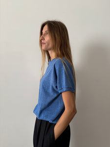 Faded Heather Blue Short Sleeve Sweatshirt