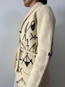 Handknit Home-made Motif Wrap Sweater