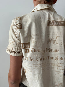 1930s Newspaper Print Cotton Shirt