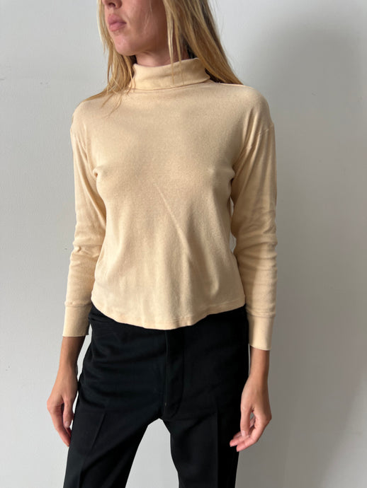 60s/70s Tan Ribbed Cotton Long Sleeve Turtleneck tee