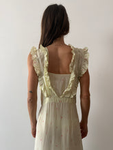 Pistachio Silk Dress with Little Roses