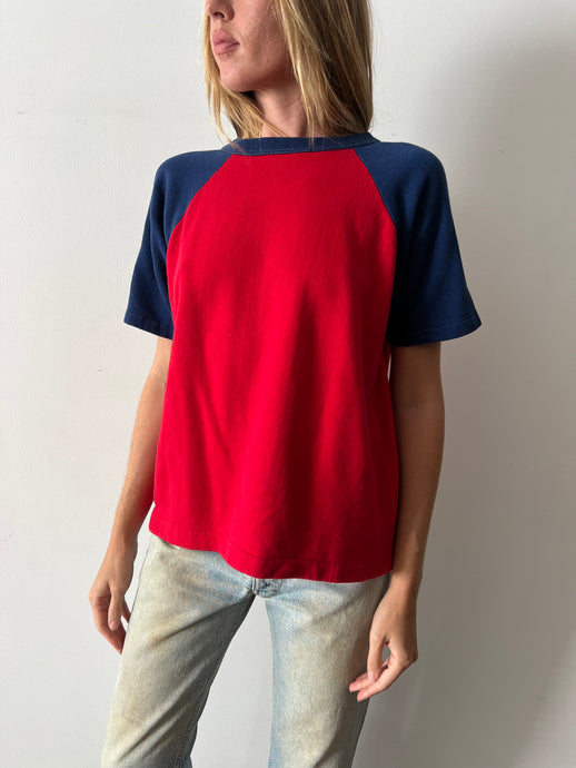 60s/70s Two-Tone Blue & Red Sweatshirt