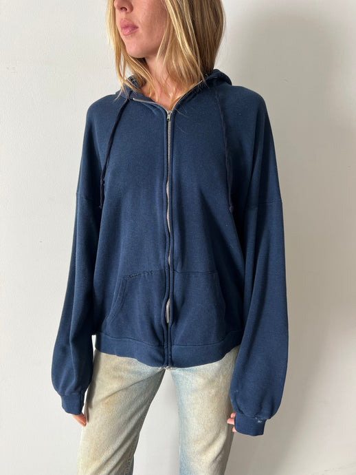 Big Boxy Navy Blue Zip-Up Hoodie