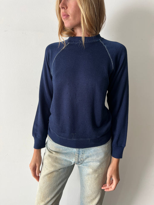 soft Ribbed Navy Blue Raglan Sweatshirt