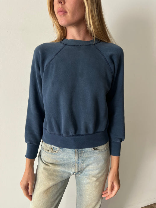 60s Thick & Soft Navy Cotton Sweatshirt