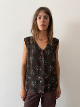 40s Brown Floral Smock Shirt