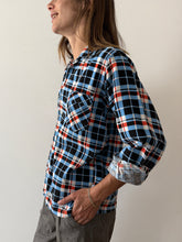 40s Blue Cotton Printed Flannel Shirt