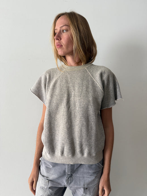 60s Cut Off Heather Grey Short Sleeve Sweatshirt