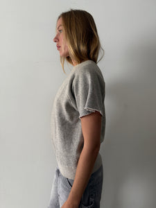 60s Cut Off Heather Grey Short Sleeve Sweatshirt