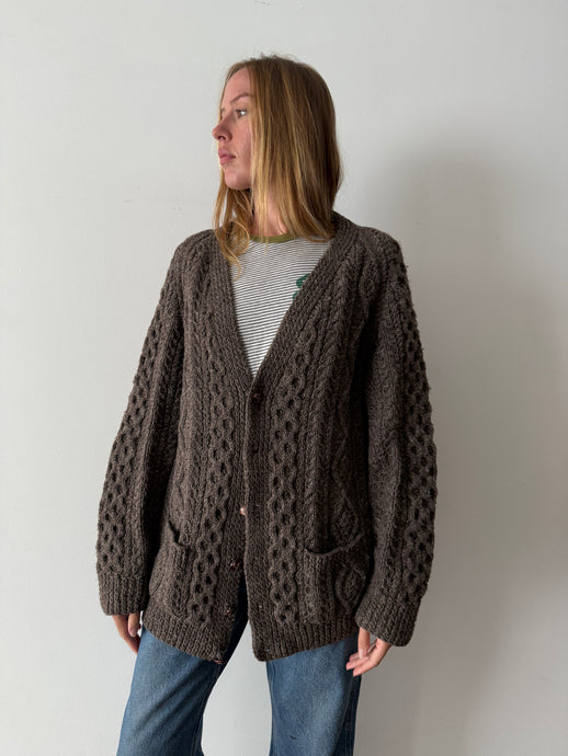 Wool Cable Knit Grampa Cardigan