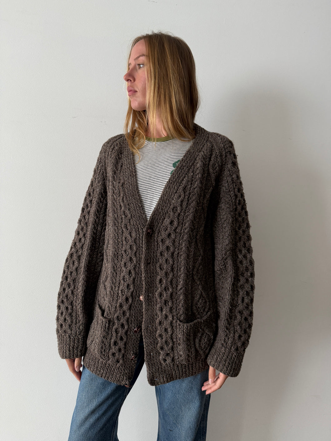 Wool Cable Knit Grampa Cardigan