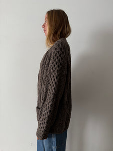 Wool Cable Knit Grampa Cardigan