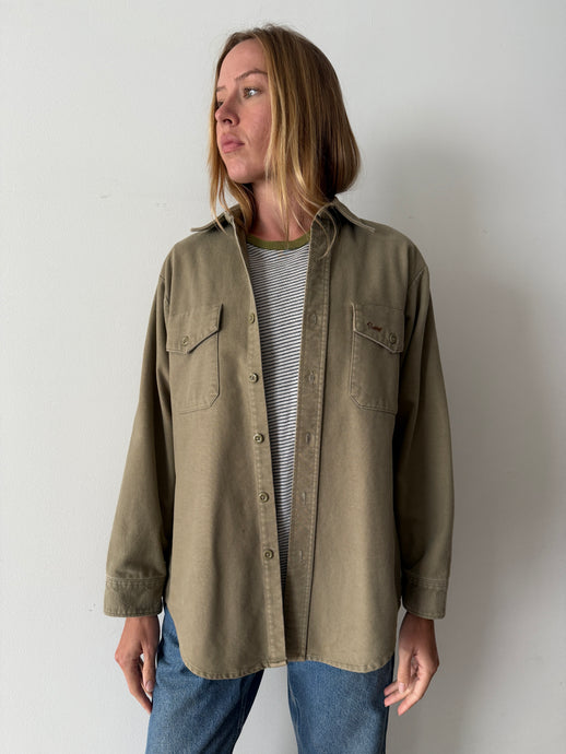 Thick Cotton Flannel Olive Work Shirt