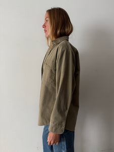 Thick Cotton Flannel Olive Work Shirt