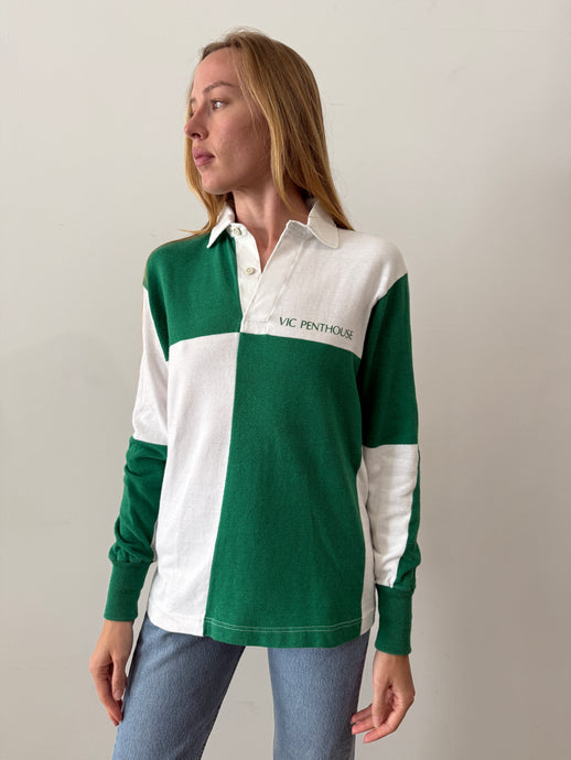 Green & White Colorblock Rugby Jersey