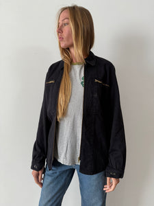 60s French Black Zip-Up Work Jacket