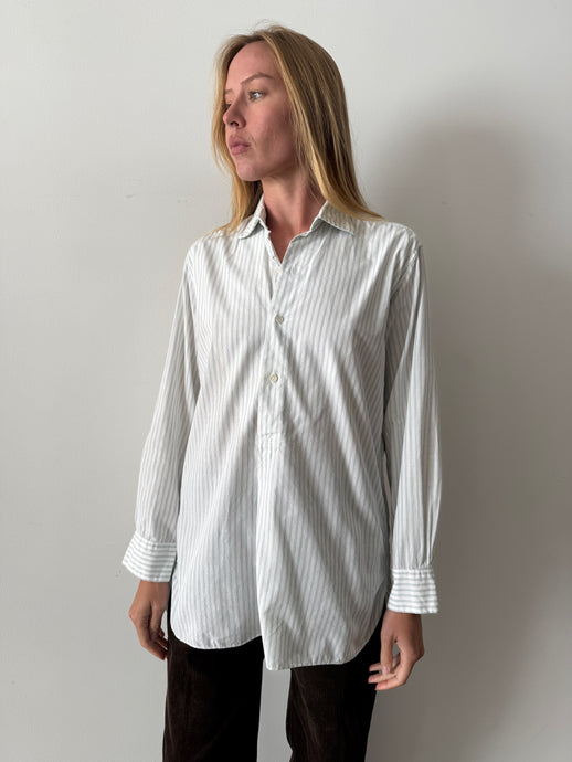 Green Striped European Cotton Pullover Shirt