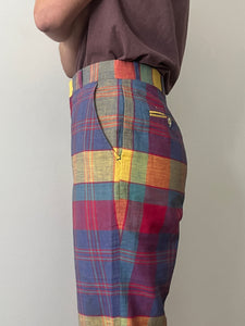 70s Cotton Madras Plaid Summer Pants