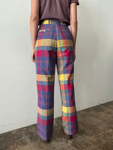 70s Cotton Madras Plaid Summer Pants