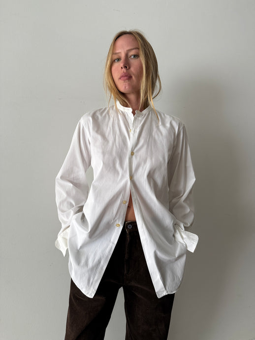Simple Antique Banded-Collar Shirt