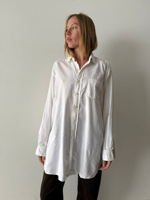 Big White Snap-Tab Collar Cotton Mens Shirt