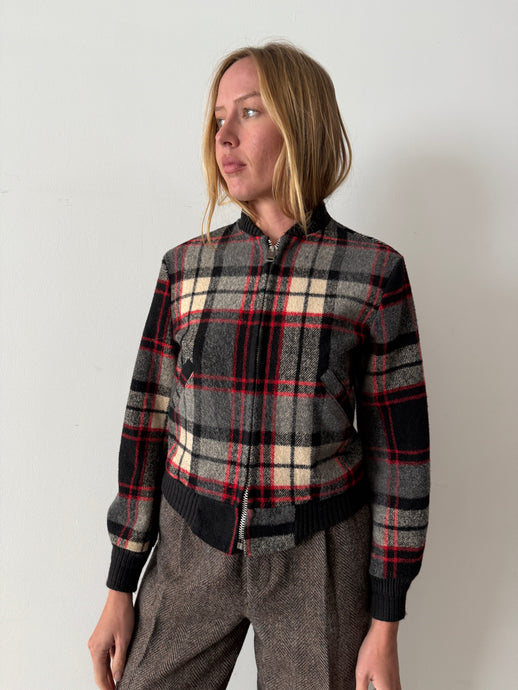 60s/70s Boxy Wool Plaid Bomber