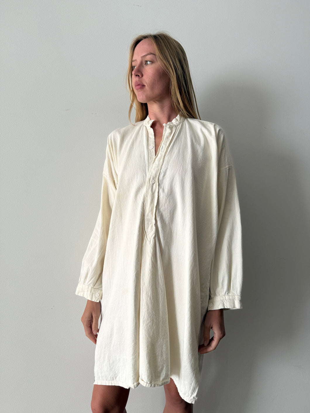 Antique Cream Cotton Flannel Euro Grampa Shirt