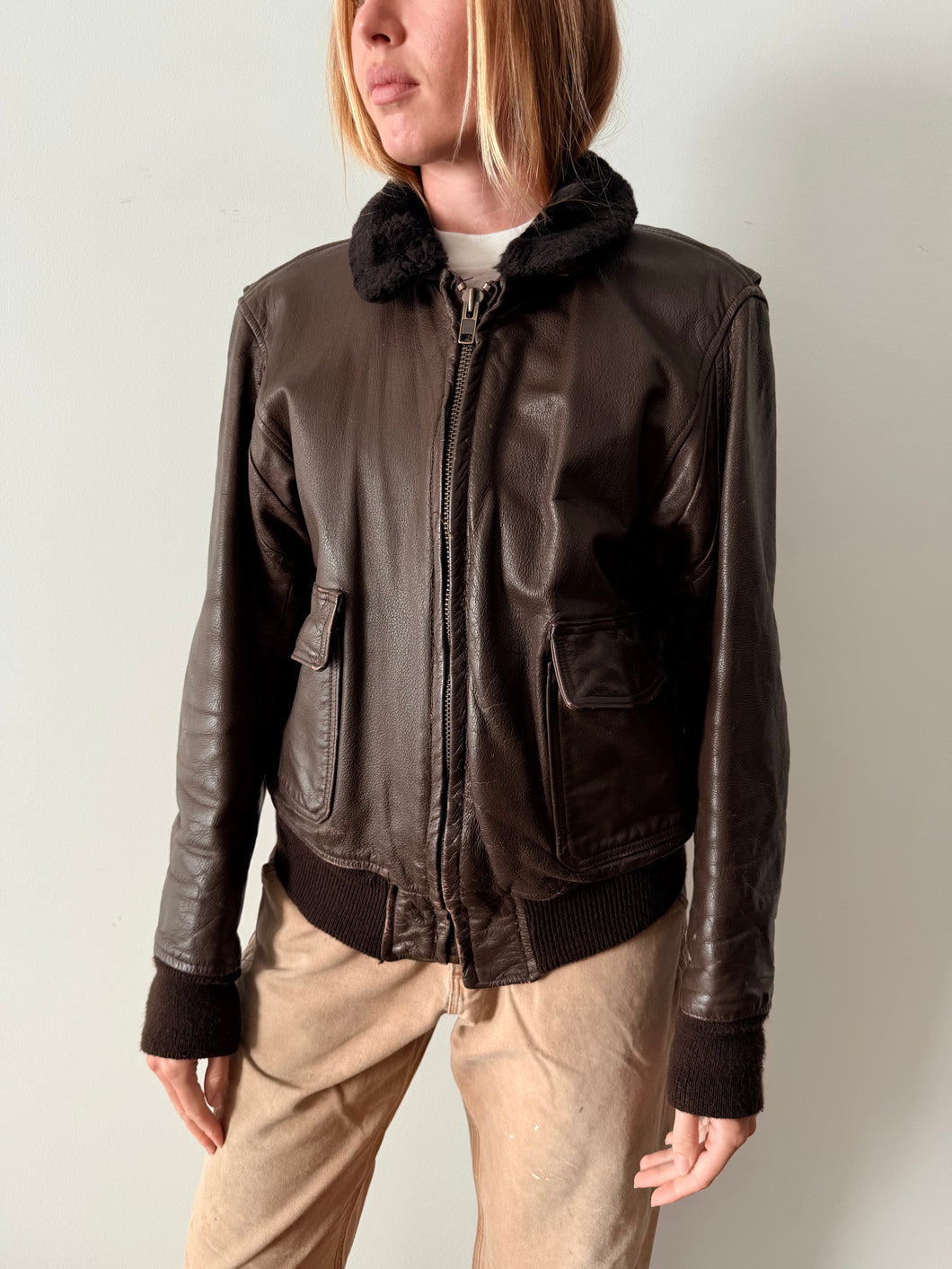 Brown Leather Flight Jacket