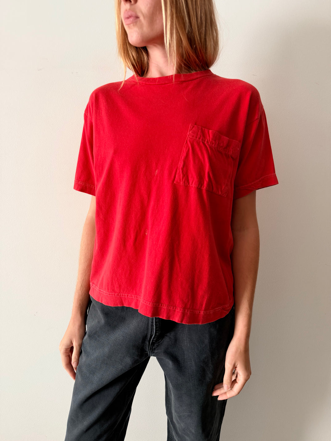 Plain Red Boxy Pocket Tee