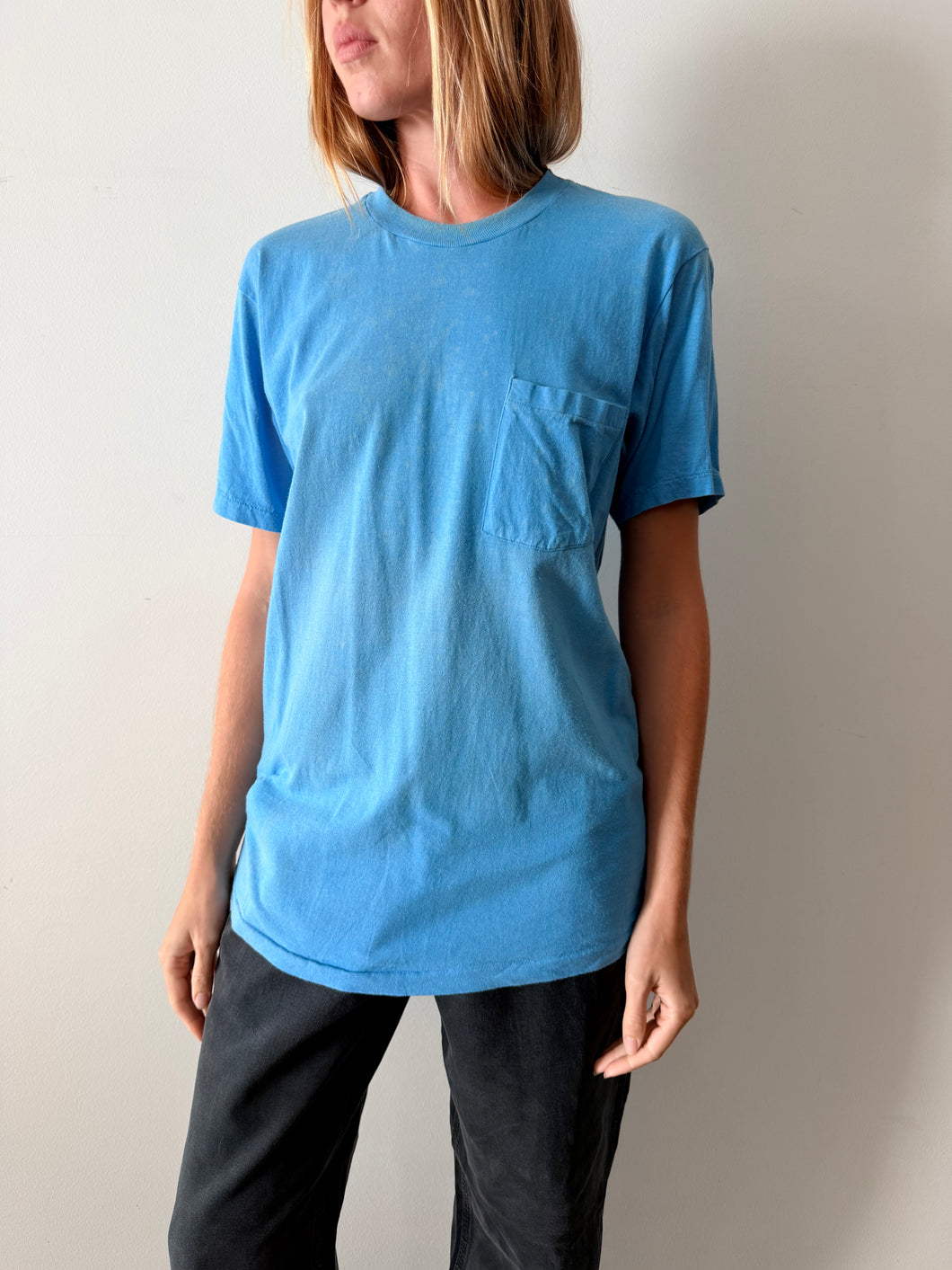 Plain Blue Faded Pocket Tee