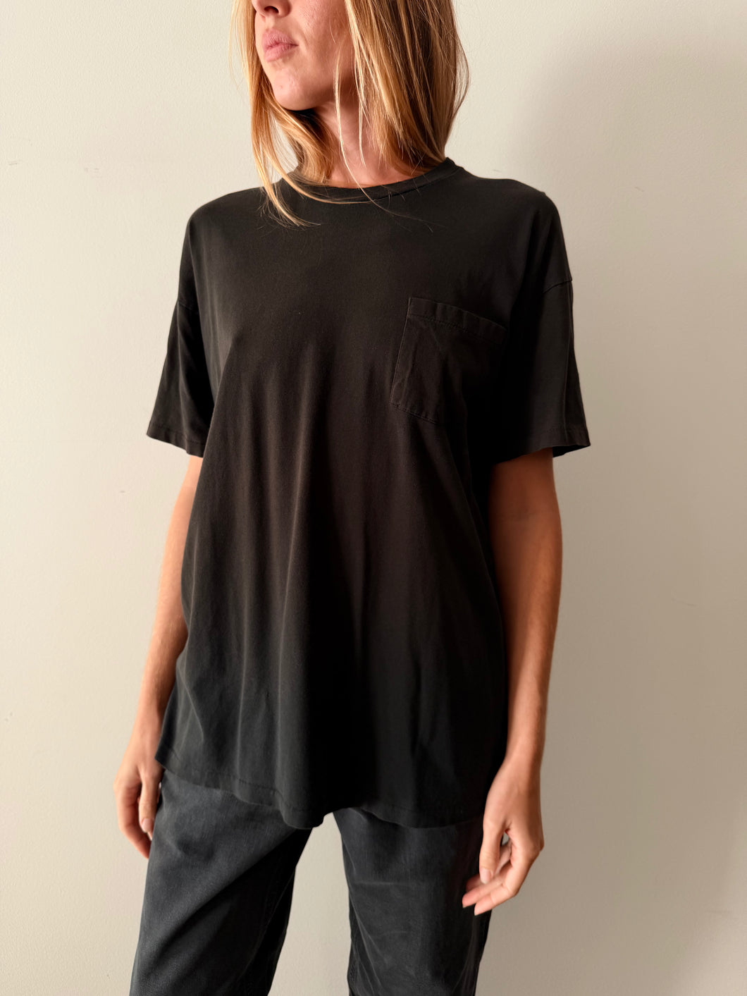 Discolored & Faded Black Pocket Tee