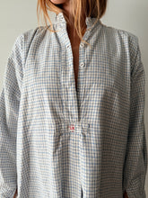 40s Blue Check Cotton Flannel Euro Grampa Shirt