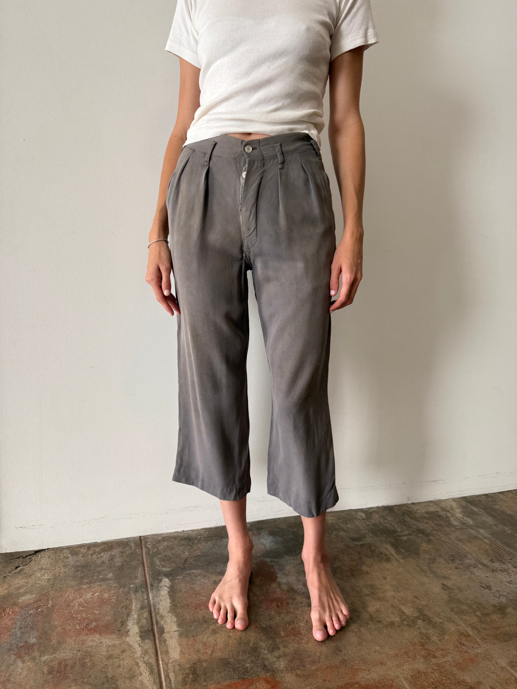 Grey Japanese Cropped Trousers