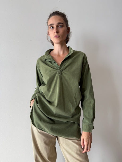 Euro Military Green Cotton Pullover Shirt