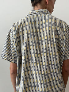 60s Cotton Mens Patterned Pajama Shirt