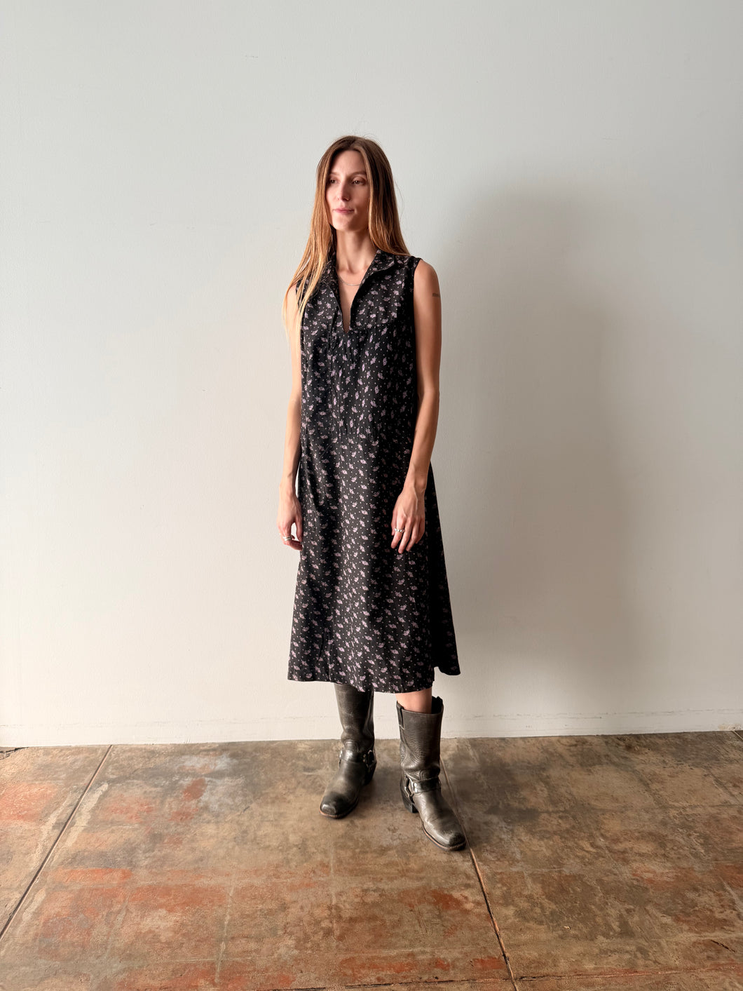 30s/40s Black Cotton French House Dress