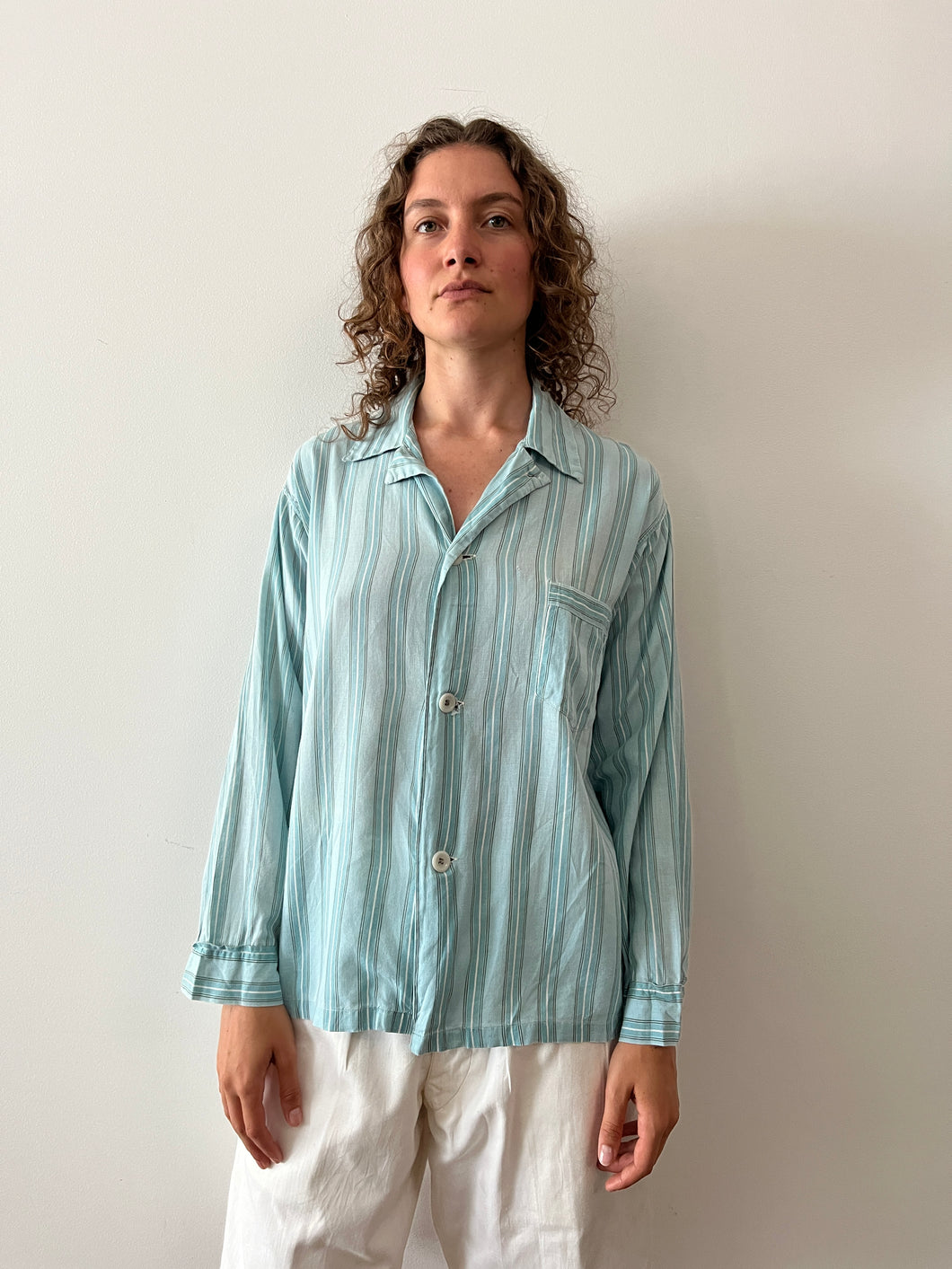 50s Striped Cotton PJ Shirt