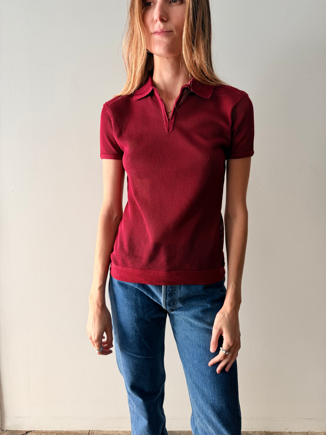 60s French Cotton Mesh Athletic 1/3 Zip