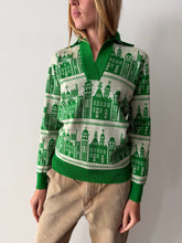 70s Green Antique Cityscape Sweater